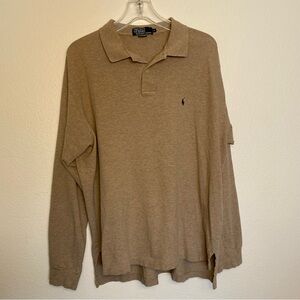 EUC Polo Ralph Lauren Tan Long Sleeve Polo Shirt XL | Classic Cotton Top